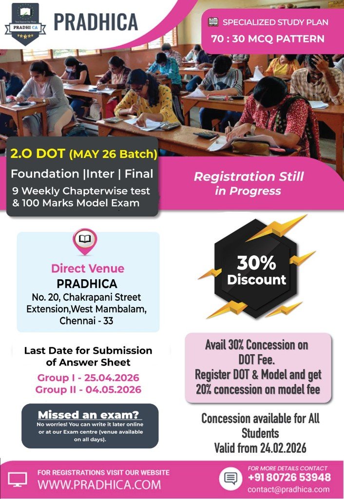 PradhiCA 2.0 DOT Test Series for CA Foundation, Intermediate, Final - May 26 Batch, 30% Discount
