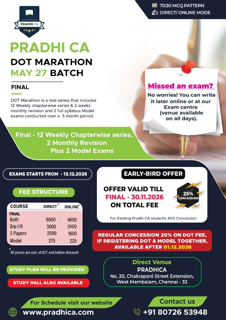 DOT Marathon poster for the CA Final May 27 batch